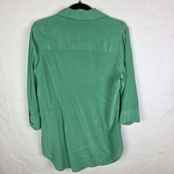 Soft Surroundings Silk Woman Button Front Long Shirt Kelly Green Tunic Sz Medium - Picture 2 of 6